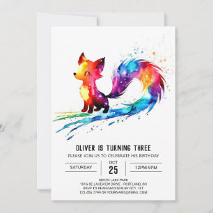Adorable Happy Woodland Fox Digital Boy Birthday Invitation