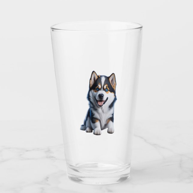 Adorable HD Alaskan Malamute Puppy Portrait - Embr Glass (Front)