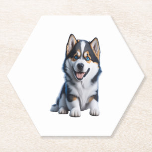 Adorable HD Alaskan Malamute Puppy Portrait - Embr Paper Coaster