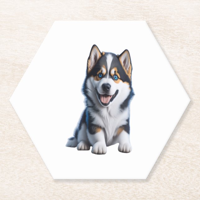 Adorable HD Alaskan Malamute Puppy Portrait - Embr Paper Coaster (Front)