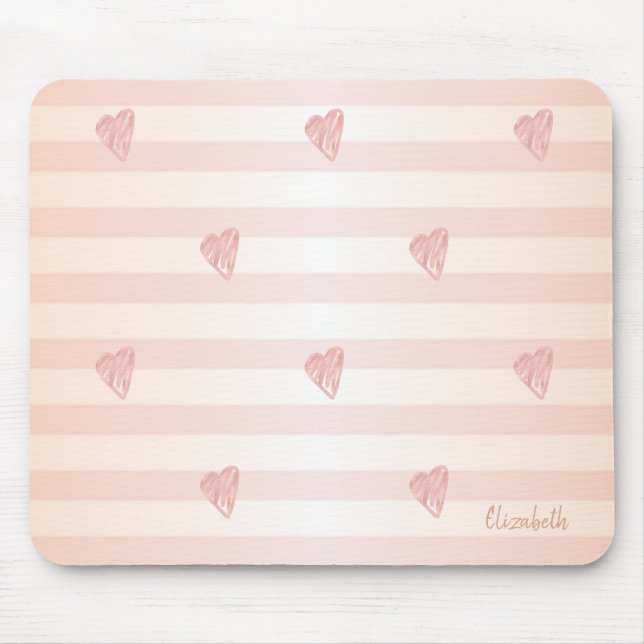 Adorable Hearts, Stripes -Personalised Mouse Mat (Front)