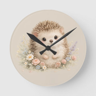Adorable Hedgehog European Garden Round Clock