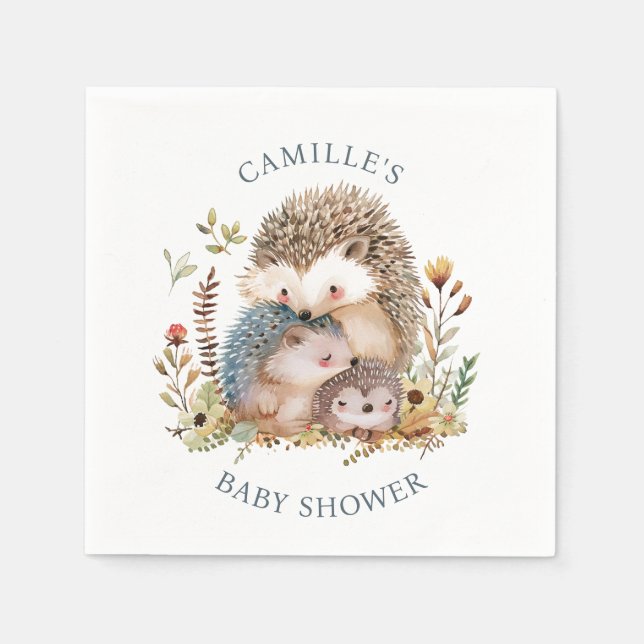Adorable Hedgehog Family Baby Shower  Napkin (Front)