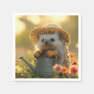 Adorable Hedgehog Gardener in a Flower Field Napkin