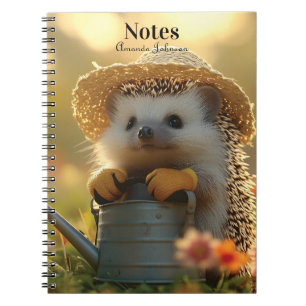 Adorable Hedgehog Gardener in a Flower Field Notebook