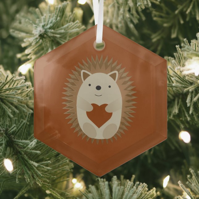 Adorable Hedgehog Heart  Glass Tree Decoration (Insitu)