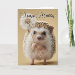 Adorable Hedgehog Holding a Dandelion Card