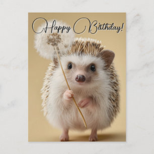 Adorable Hedgehog Holding a Dandelion Holiday Postcard