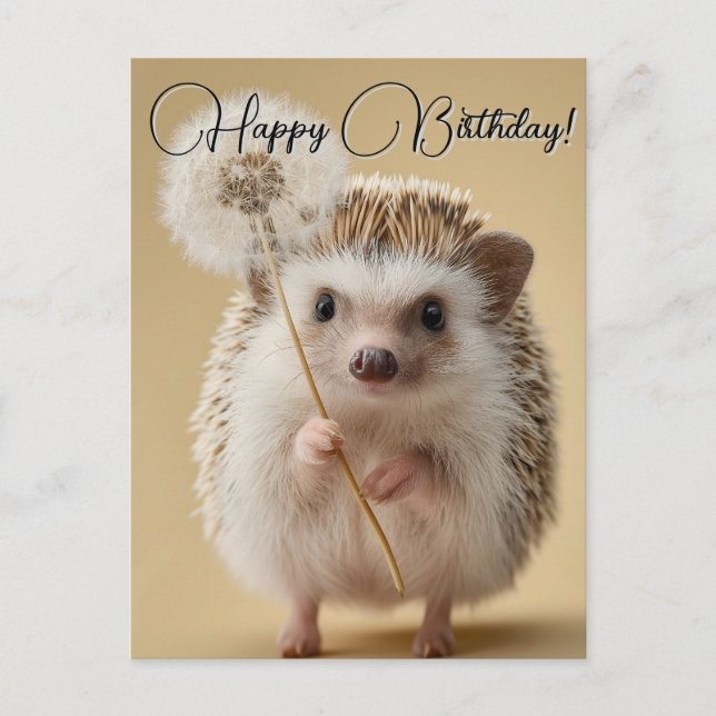 Adorable Hedgehog Holding a Dandelion Holiday Postcard (Front)