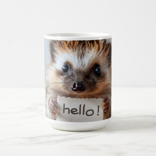 Adorable Hedgehog Holding "Hello!" Sign Coffee Mug