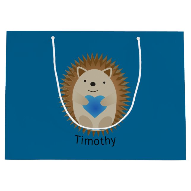 Adorable Hedgehog hugging a Blue Heart Large Gift Bag (Front)
