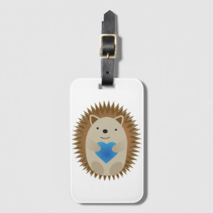 Adorable Hedgehog hugging a Blue Heart Luggage Tag