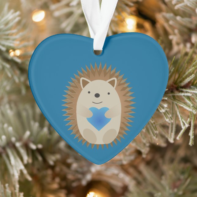 Adorable Hedgehog hugging a Blue Heart Ornament (Tree)