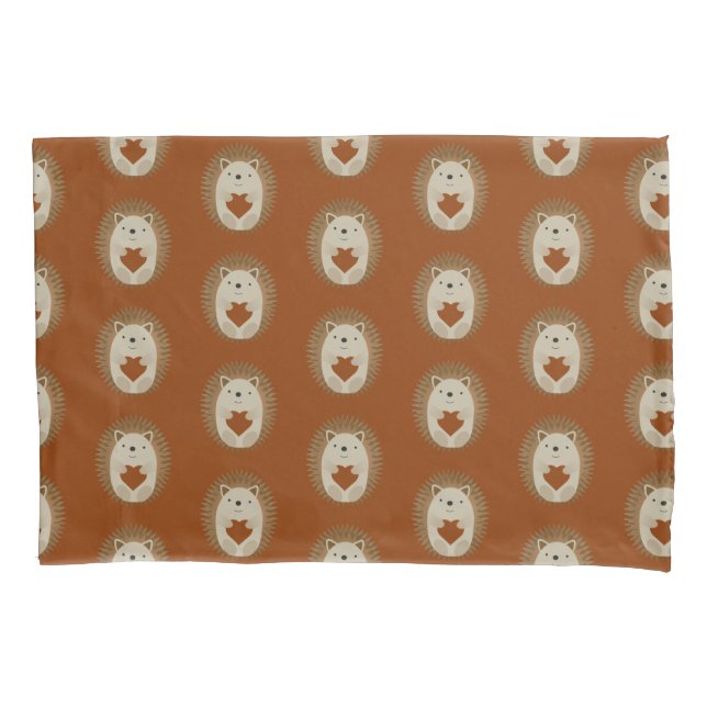 Adorable Hedgehog Hugging a Heart Pillowcase (Front)