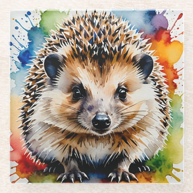 Adorable Hedgehog Trivet Glass Coaster (Front)