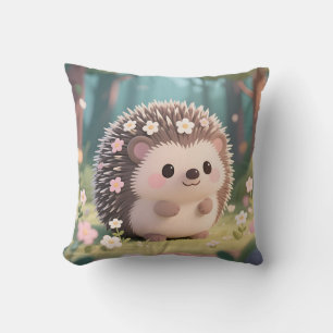 Adorable Hedgehog with Flowers Kawaii Forest Cushion