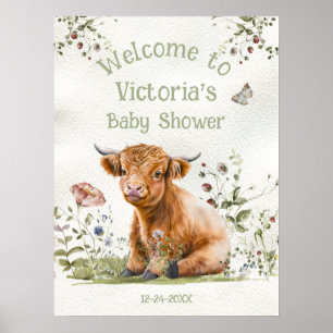 Adorable Highland Cow Baby Shower Welcome Sign