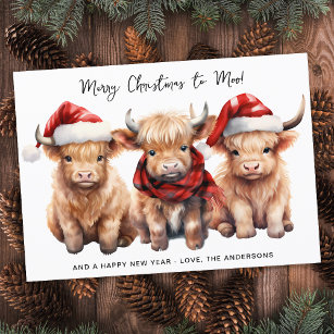 Adorable Highland Cow Calf Merry Christmas to MOO Holiday Card