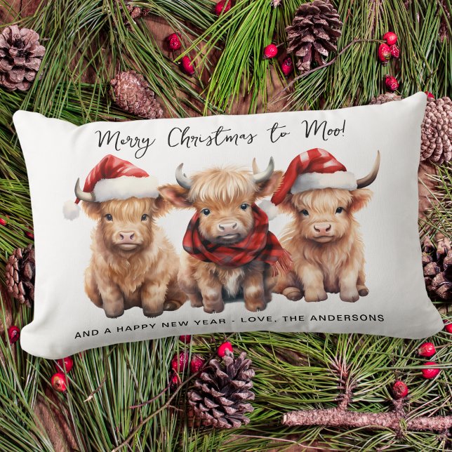 Adorable Highland Cow Calf Merry Christmas to MOO Lumbar Cushion (Creator Uploaded)