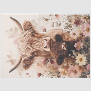 Adorable Highland Cow Calf with Mum Decoupage Tissue Paper