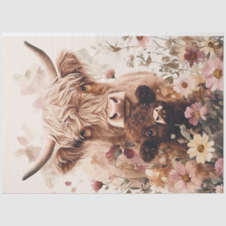Adorable Highland Cow Calf with Mum Decoupage Tissue Paper