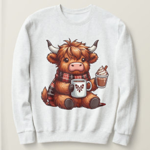 Adorable Highland Cow Enjoying Cosy Beverages  Sweatshirt
