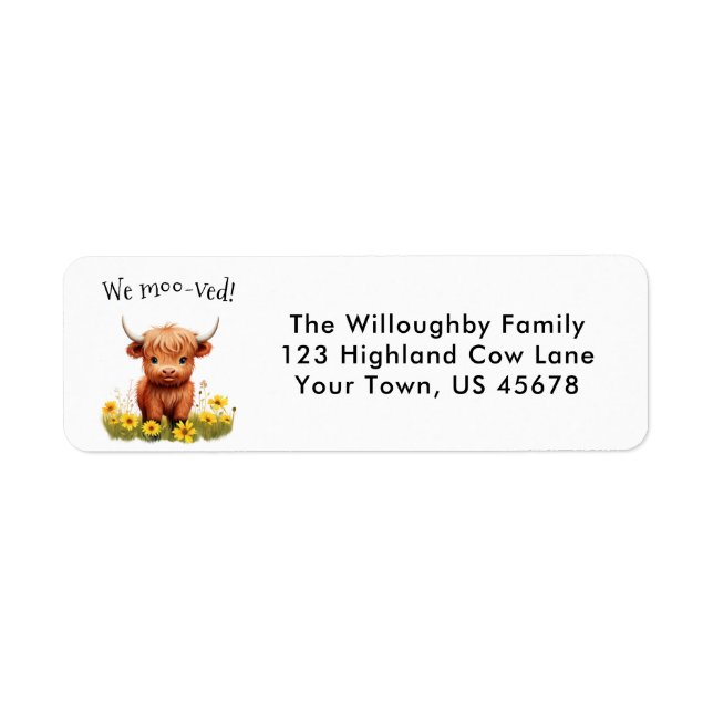 Adorable Highland Cow New Address Label (Front)