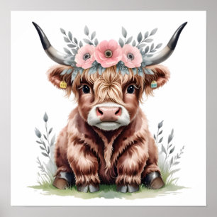 Adorable highland cow print.   poster