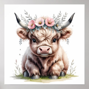 Adorable highland cow print.   poster