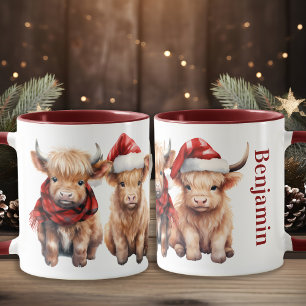 Adorable Highland Cows Calf Personalised Christmas Mug