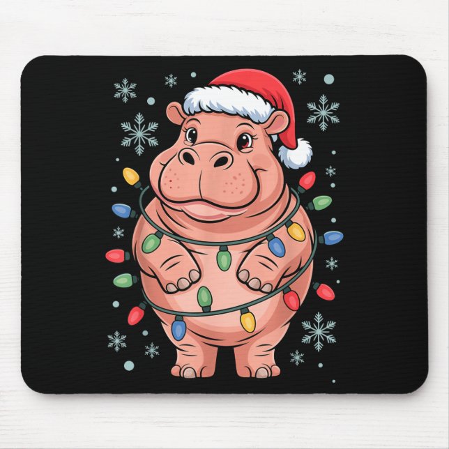 Adorable Hip Wrapped Christmas Light Santa Hat Win Mouse Mat (Front)