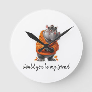 Adorable Hippo Art Prints Perfect for Animal Lover Round Clock