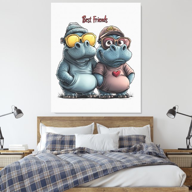 Adorable Hippo Best Friends Wall Art (Insitu(Bedroom))