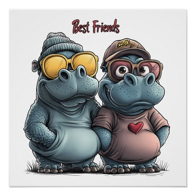 Adorable Hippo Best Friends Wall Art (Front)