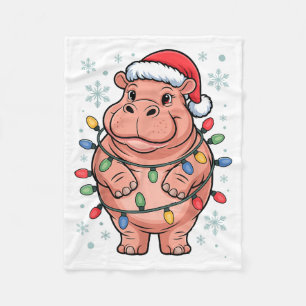Adorable Hippo Wrapped Christmas Light Santa Hat W Fleece Blanket