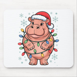 Adorable Hippo Wrapped Christmas Light Santa Hat W Mouse Mat