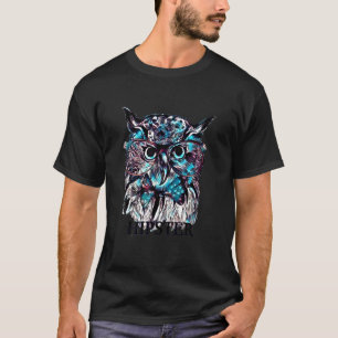 Adorable Hipster Owl In Bow Tie Abstract Bohemian  T-Shirt