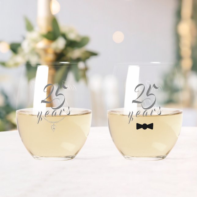 Adorable His & Her Anniversary Stemless Wine Glass (Insitu (Wedding))
