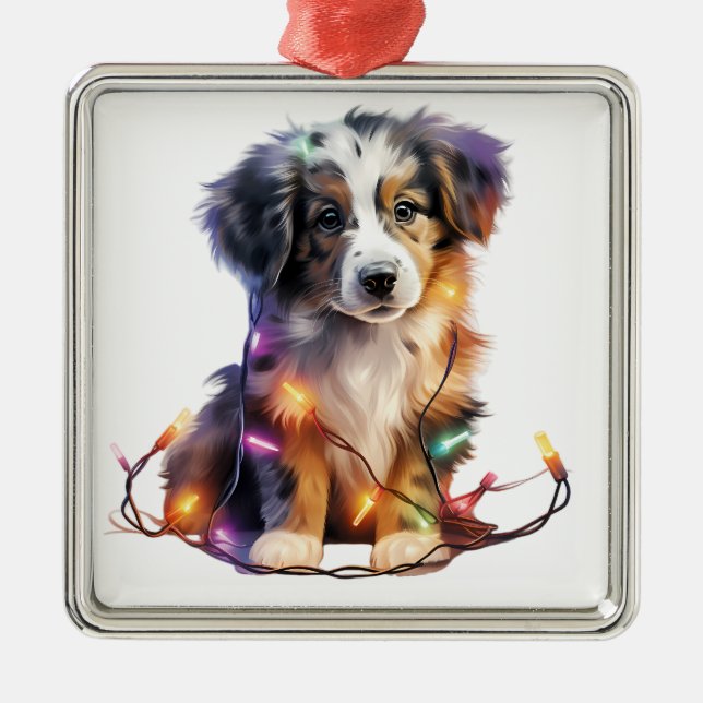 ADORABLE HOLIDAY CHRISTMAS AUSTRALIAN SHEPHERD DOG METAL TREE DECORATION (Front)