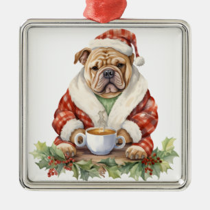 ADORABLE HOLIDAY CHRISTMAS BULLDOG DOG METAL TREE DECORATION