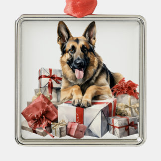ADORABLE HOLIDAY CHRISTMAS GERMAN SHEPHERD DOG METAL TREE DECORATION