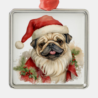 ADORABLE HOLIDAY CHRISTMAS PUG PUPPY METAL TREE DECORATION