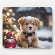 Adorable Holiday Puppy Mouse Pad