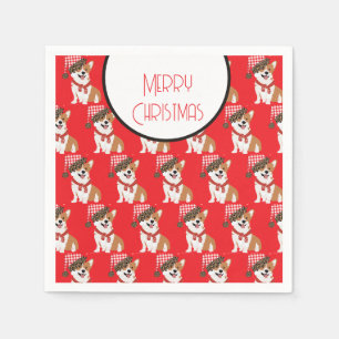 Adorable Holiday Puppy Wearing Christmas Santa Hat Napkin