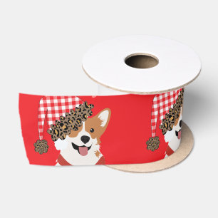 Adorable Holiday Puppy Wearing Christmas Santa Hat Satin Ribbon