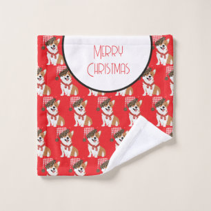 Adorable Holiday Puppy Wearing Christmas Santa Hat Wash Cloth