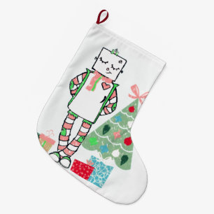 Adorable Holiday Robot, Tree, & Gifts Stocking
