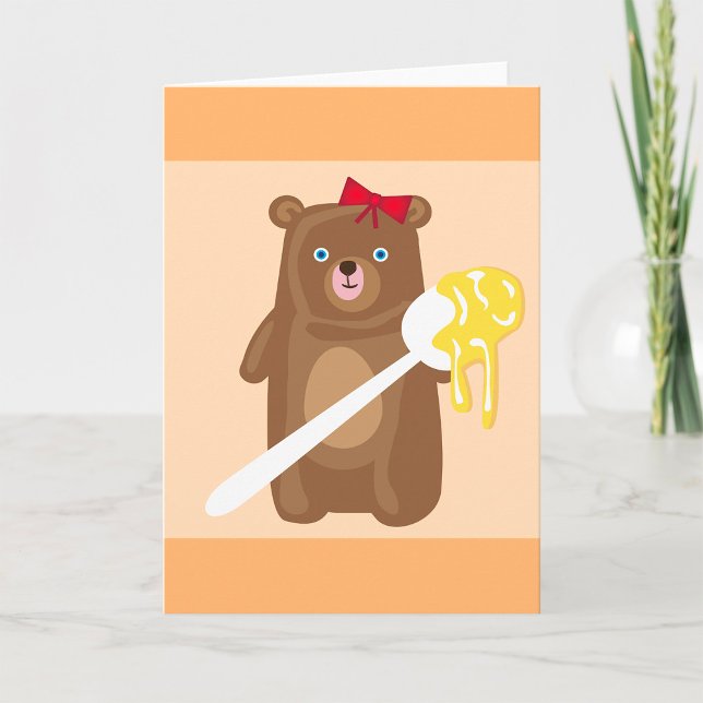 Adorable Honey Bear with Spoon And Red Bow  Card (Creator Uploaded)