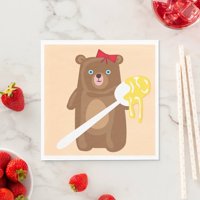 Adorable Honey Bear with Spoon And Red Bow  Napkin (Creator Uploaded)