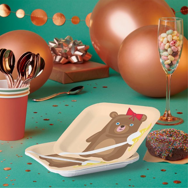 Adorable Honey Bear with Spoon And Red Bow  Paper Plate (Creator Uploaded)